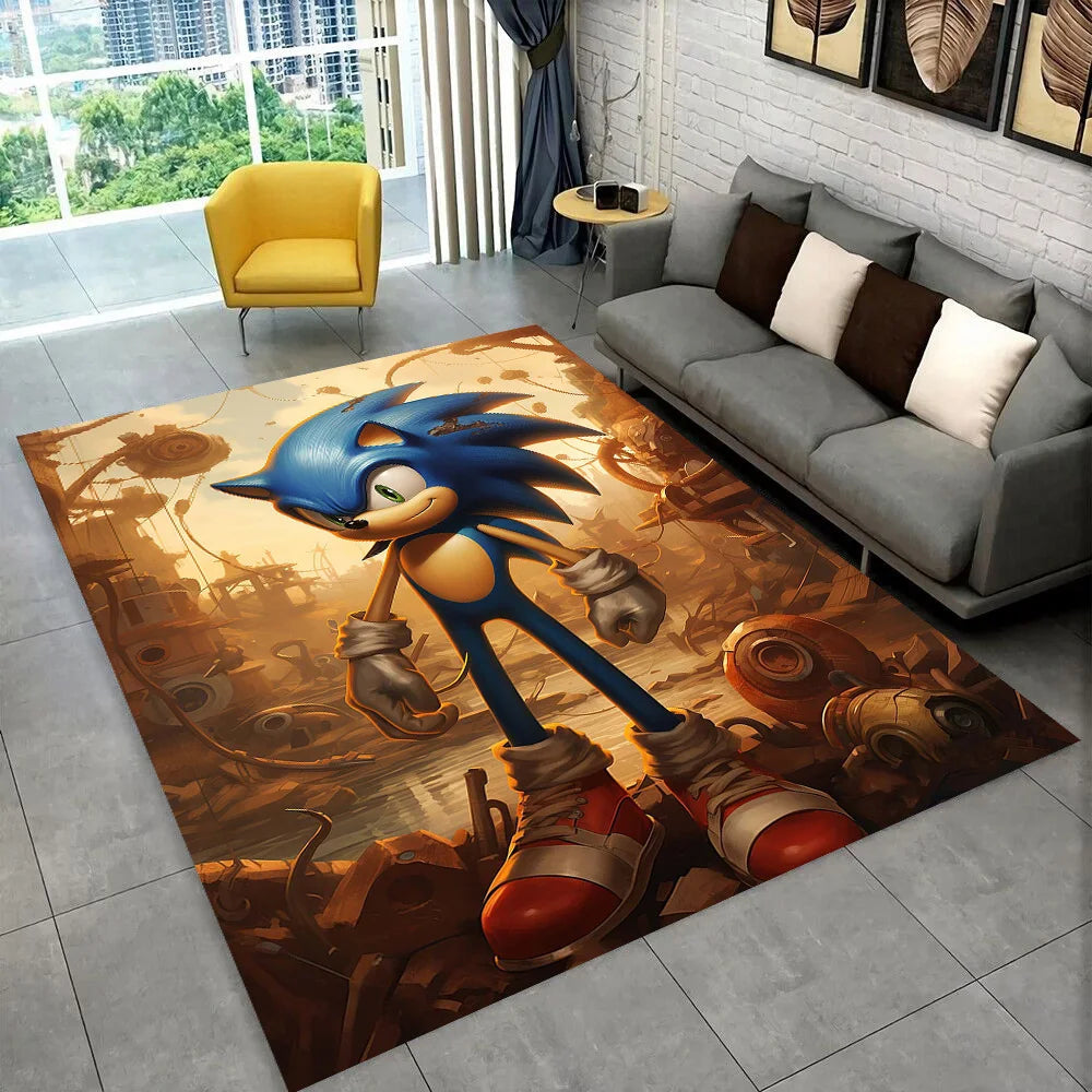 3D Retro Sonic Area Rug – Non-Slip Kids Carpet for Bedroom, Living Room & Playroom