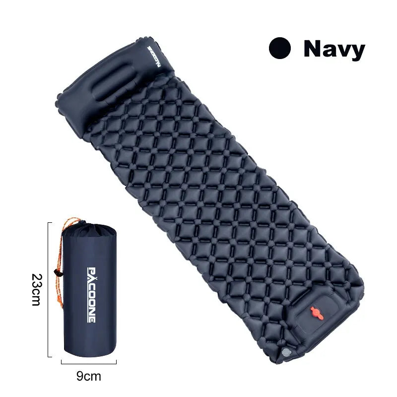 Outdoor Camping Inflatable Mattress with Pillow – Ultralight Air Mat with Built-In Pump for Hiking