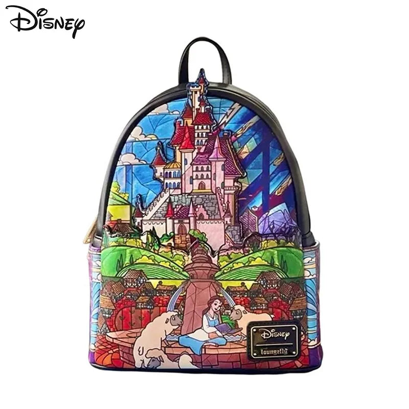 Loungefly-Style Princess Castle PU Leather Backpack – Women's Double Strap Shoulder Bag