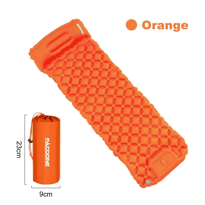 Outdoor Camping Inflatable Mattress with Pillow – Ultralight Air Mat with Built-In Pump for Hiking