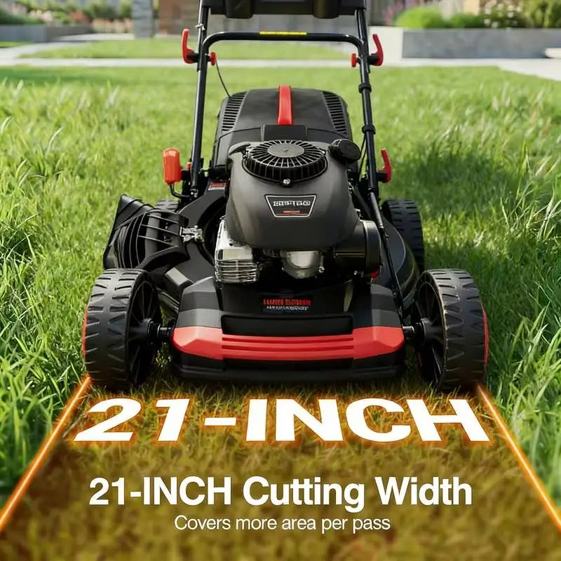 201cc 21-Inch Gas Lawn Mower | 3-in-1 Bagging, Side Discharge & Mulching, 7-Position Height, Hand Push or Self-Propelled