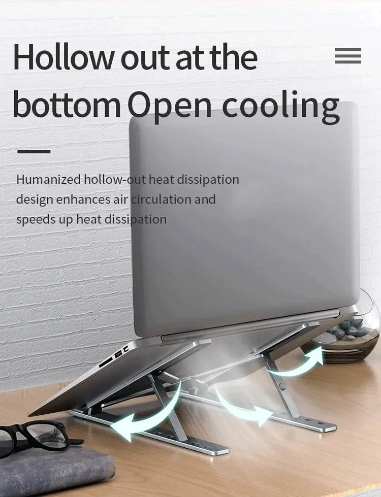 Aluminum Alloy Foldable Laptop Stand | Anti-Slip, Height-Adjustable, Portable, Compatible with MacBook & All Laptops