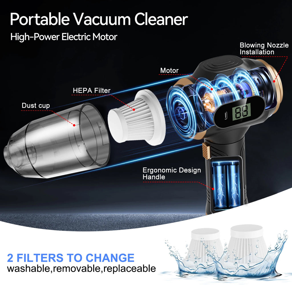 Wireless Car Vacuum Cleaner — Portable Cordless ABS Handheld Vacuum for Car & Home