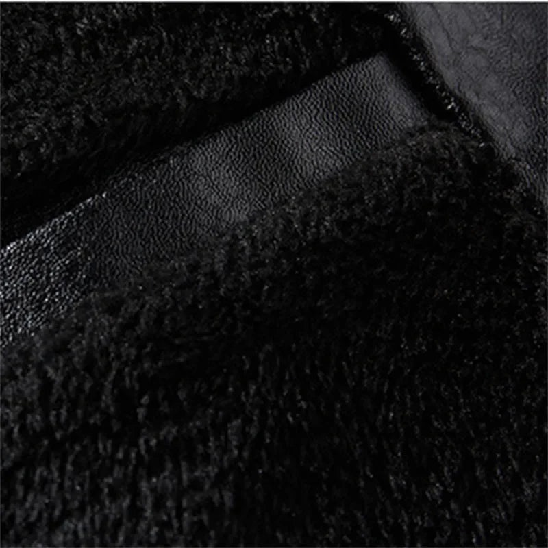Men's Fleece-Style Faux Leather Jacket – Stand Collar