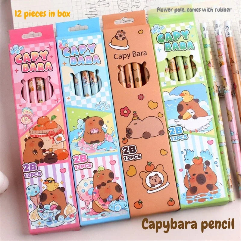 12-Piece Capybara Pencil & Eraser Set