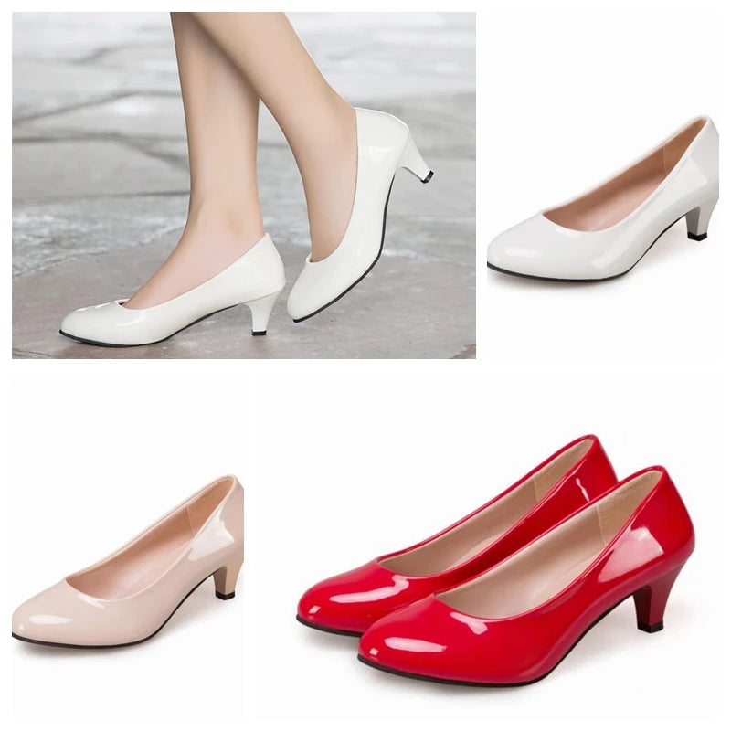 Women's Pointed Toe Thick Heel Work Shoes – Shallow Mouth Single Shoes
