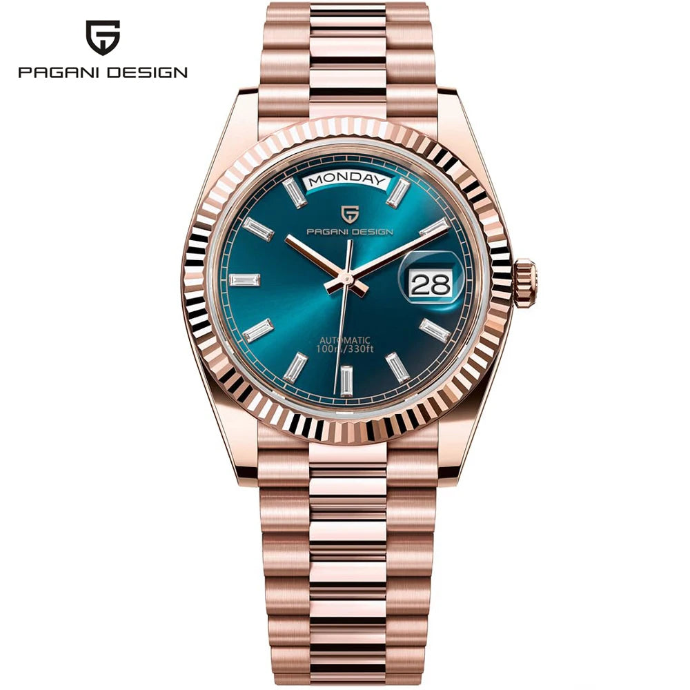 PAGANI DESIGN DD36 Men's Automatic Watch | Rose Gold Luxury Mechanical Sapphire Mirror Wristwatch