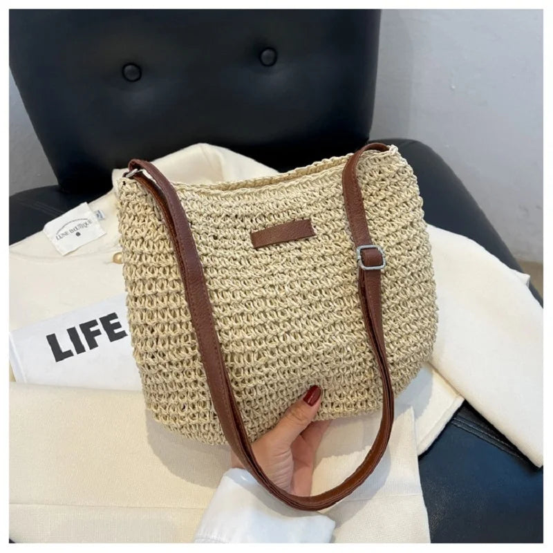 Woven Straw Crossbody Bag – Boho Beach Shoulder Bag for Women
