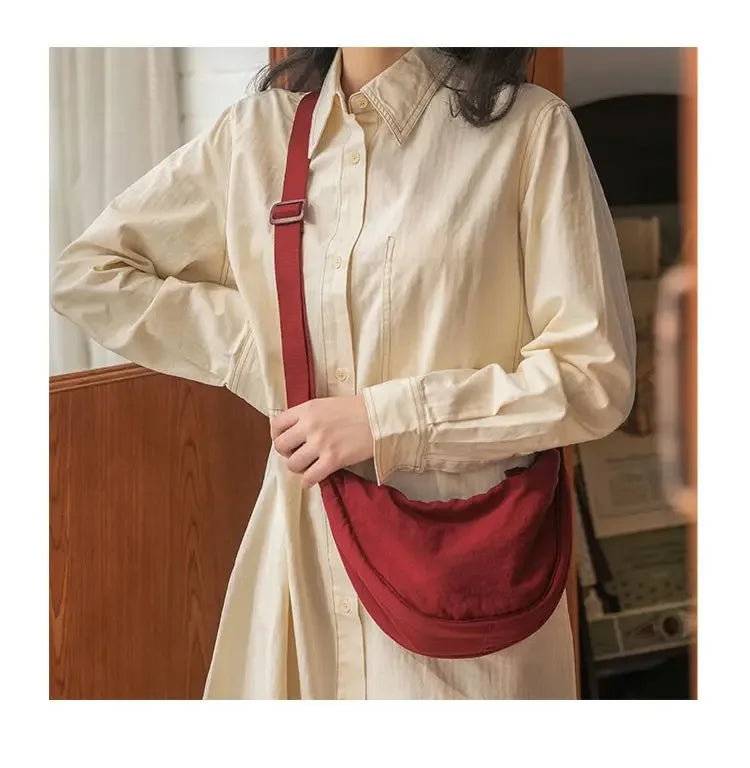 Nylon Dumpling Shoulder Bag – Large Capacity Women's Travel & Commuter Bag in Solid Colors