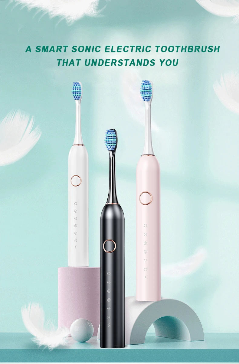 GeZhou Sonic Electric Toothbrush – 6 Cleaning Modes, 4 Brush Heads, USB Rechargeable