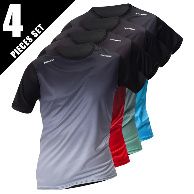 Men's Gradient Multi-Color Short Sleeve & Shorts Sport Set – Breathable Casual 2–4 Piece