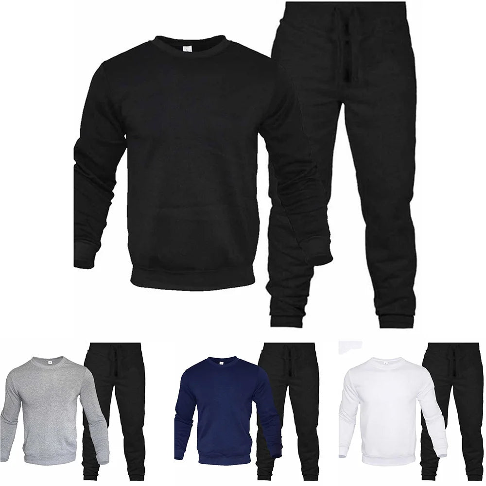 Men's Hooded Sweatshirt & Drawstring Pants Set – Casual Sport Running 2-Piece Tracksuit