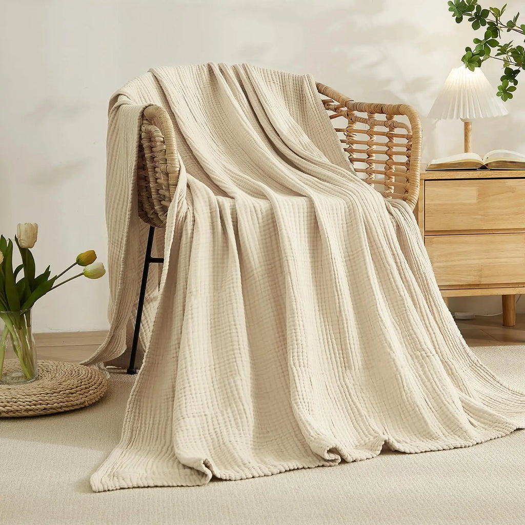100% Cotton Muslin Gauze Throw Blanket – Lightweight Breathable Bedspread, All Season