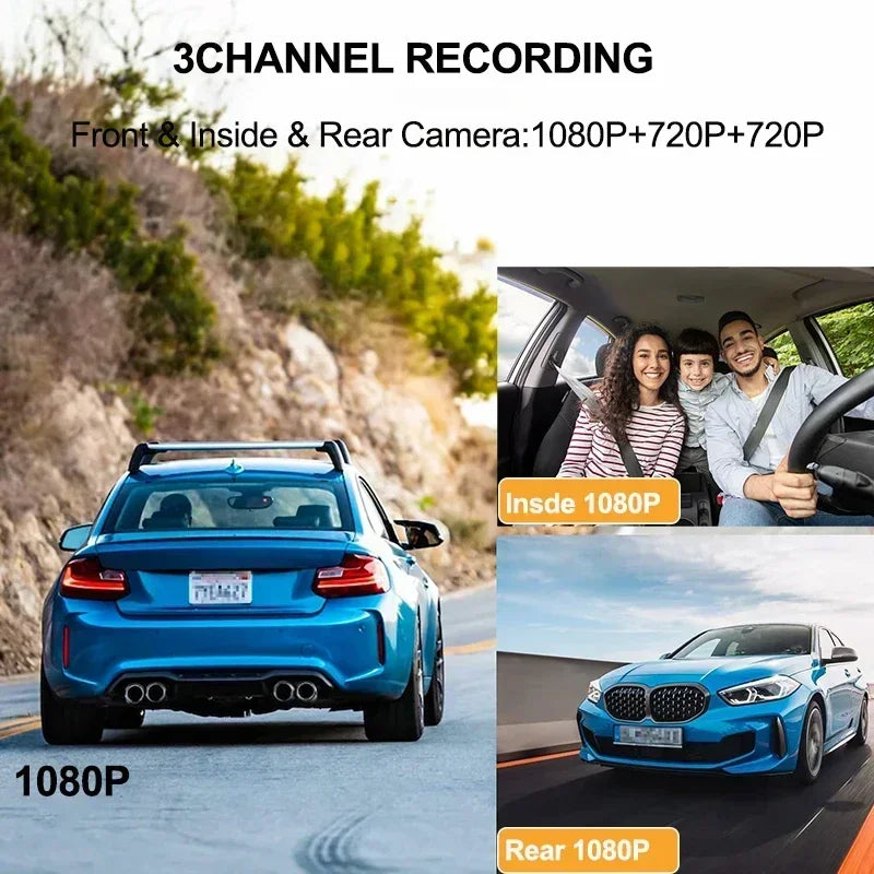 1080P 2/3-Lens WiFi Dash Cam – Front, Rear & Interior, Night Vision, G-Sensor, Loop Recording