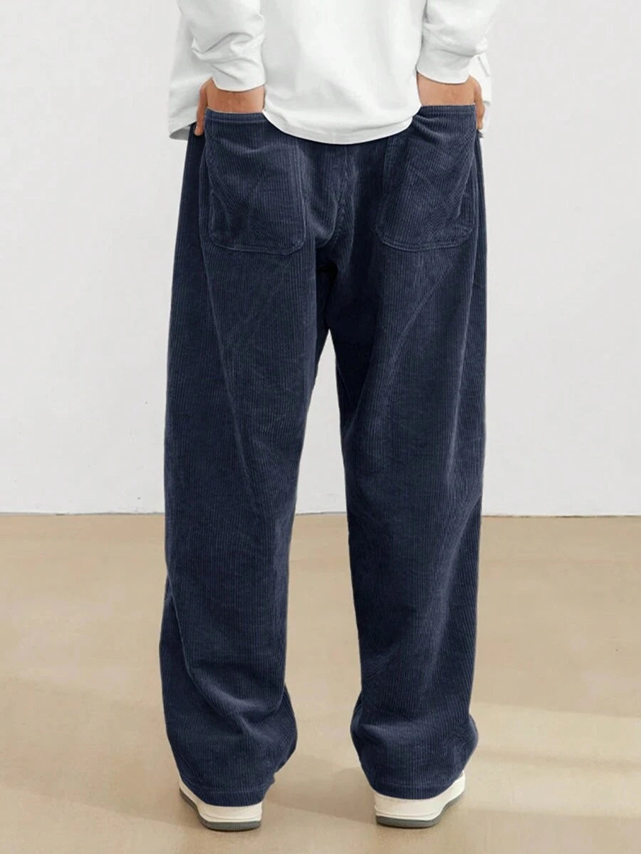 Men's Corduroy Straight Leg Thermal Trousers — Warm Casual Winter Pants