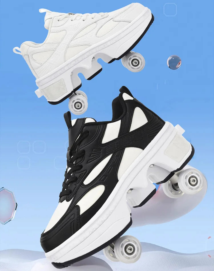 2-in-1 Deform Wheel Roller Skate Shoes – Invisible Removable Pulley, Automatic Walking & Skating Parkour Shoes