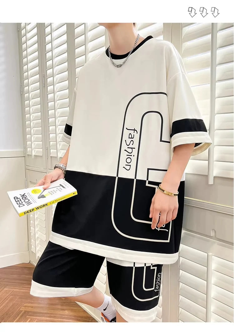 Men's Loose Lightweight Sport Short Sleeve & Shorts Set – Trendy Summer Two-Piece