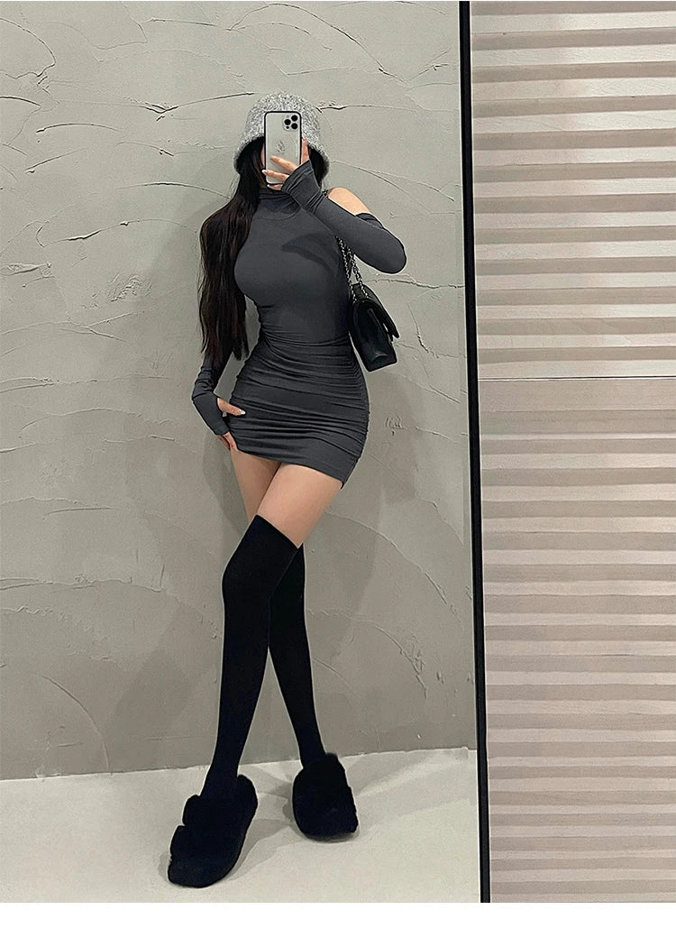 High Neck Lace-Up Pleated Mini Dress — Sleeveless Elastic Bodycon Party Dress