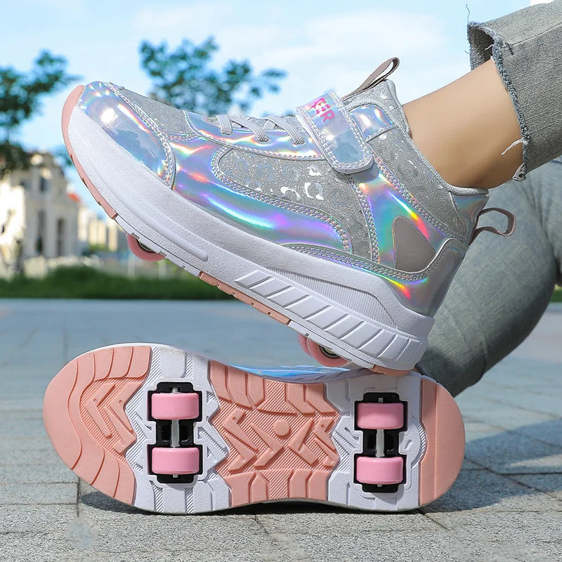 High-Top Children's Roller Skates for Girls – 4-Wheel Outdoor Wear-Resistant Sports Shoes