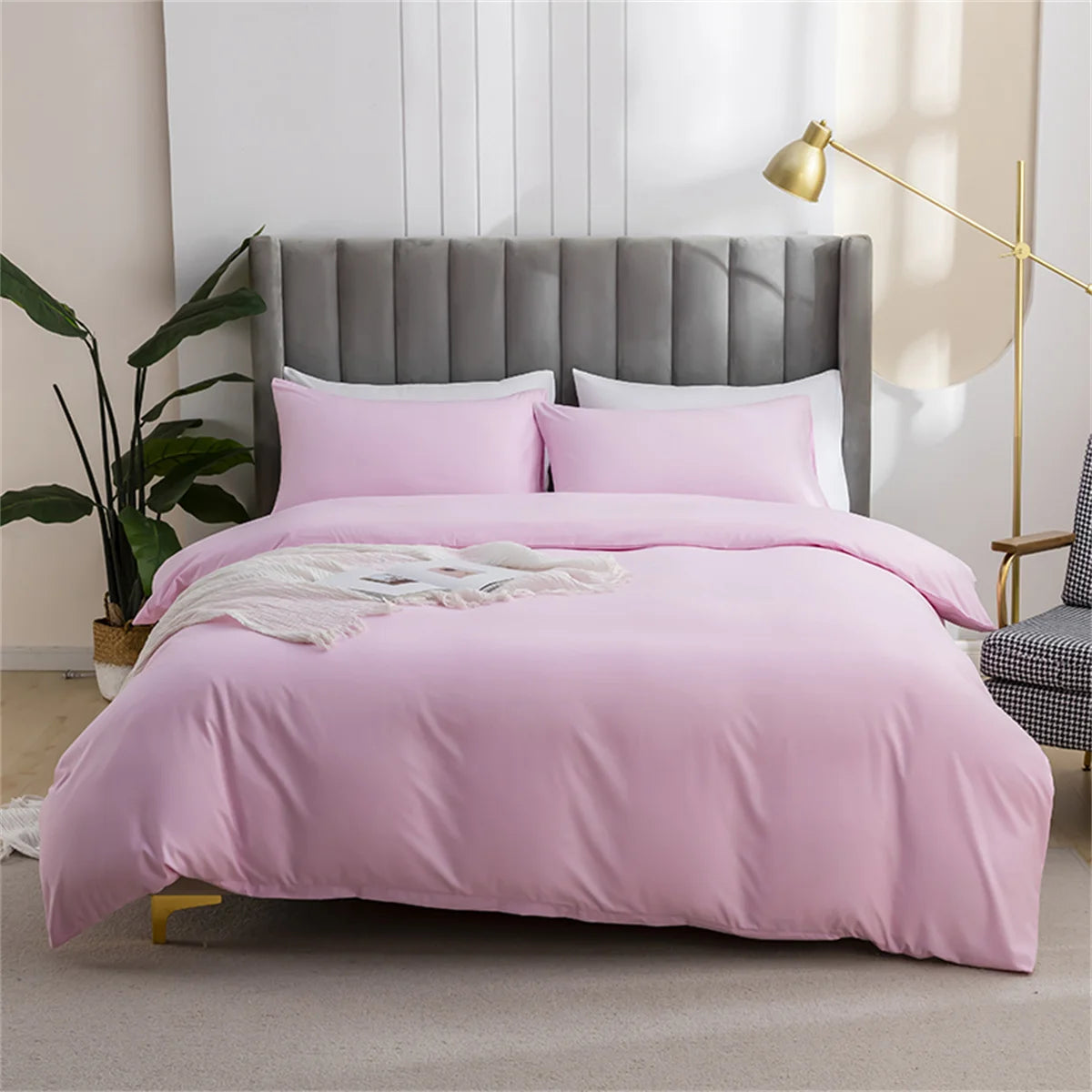 Pink Solid Color Quilt Cover for Girls | King Size 200x220cm, Duvet Cover Only (No Pillowcase)