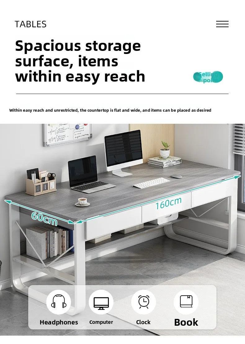 Multifunctional Computer Desk with Drawers — Metal Frame Student Study Desk, Multiple Sizes & Finishes