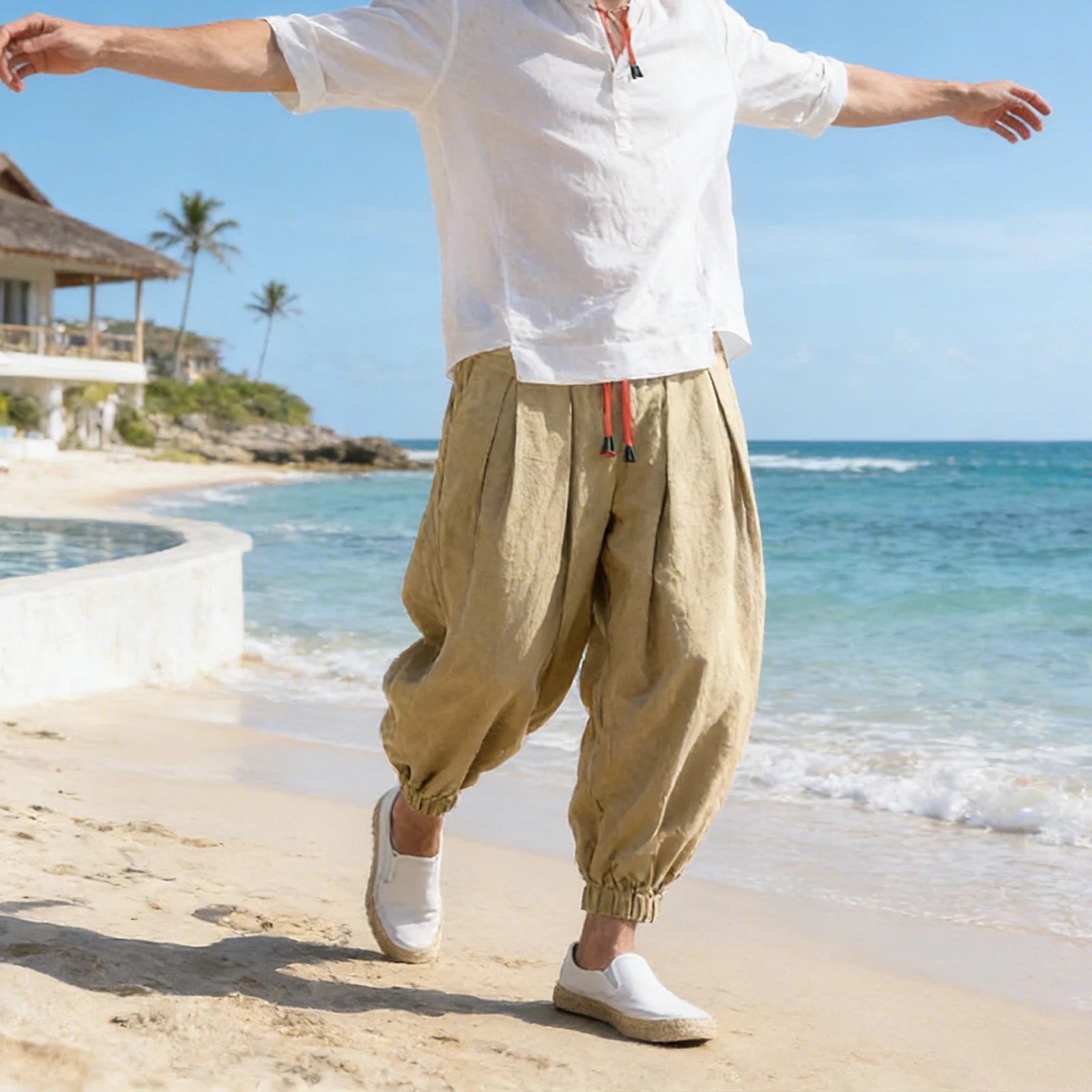 Men's Chinese Style Holiday Beach Pants — Relaxed Fit Printed Vacation Trousers