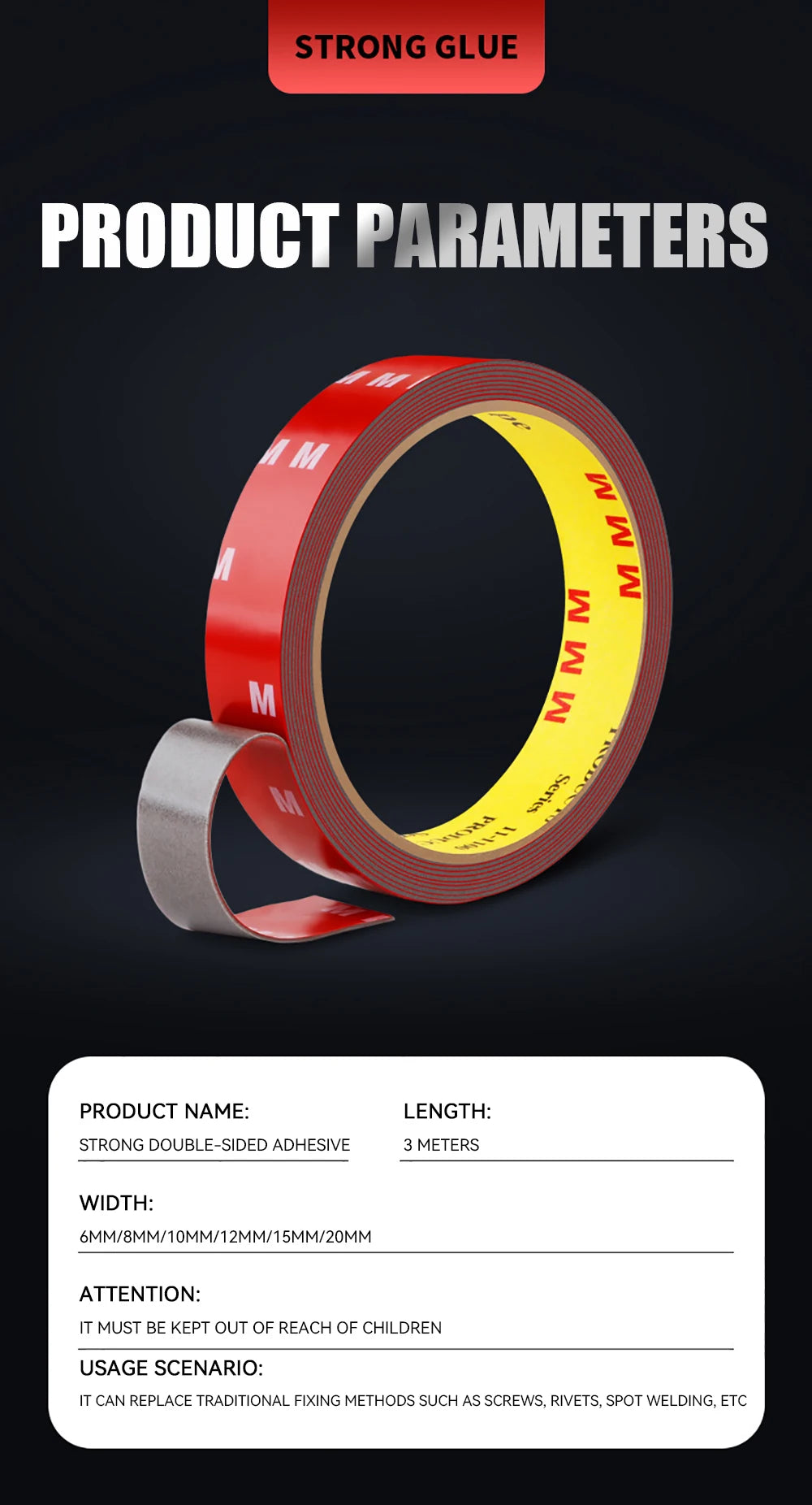 Stick It. Leave It. Forever. — iLMH Extra Strong Acrylic Foam Double Sided Tape | 3m, Waterproof, High Viscosity, 7 Widths, 1–4 Roll Pack