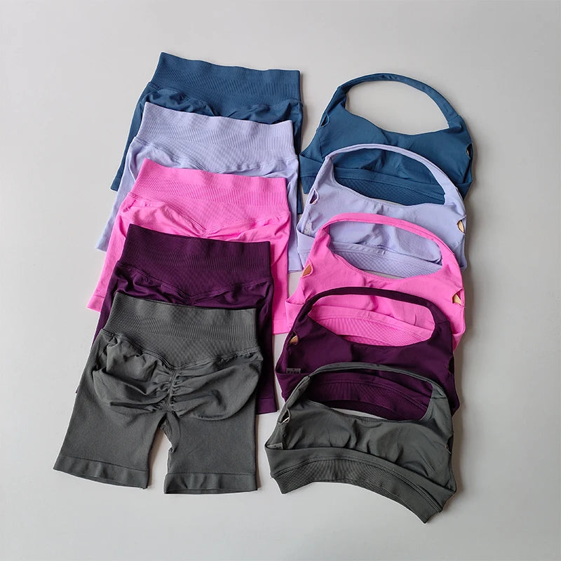 Halter Neck Sports Bra & High-Waist Shorts Yoga Set — Women’s Activewear