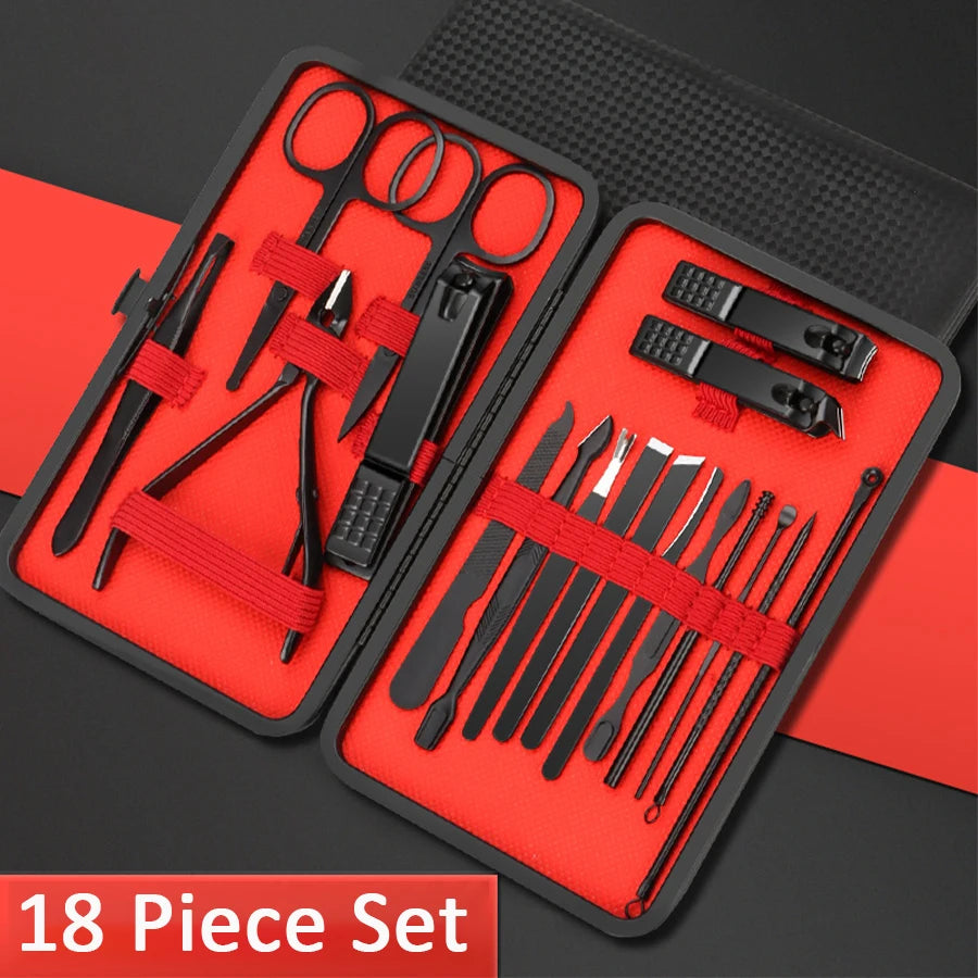 Professional Manicure Set 7-24 Piece – Stainless Steel Fingernail & Toenail Clippers with Leather Case