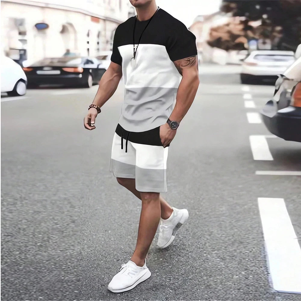 Men's Retro Short Sleeve T-Shirt & Shorts Set – Cool Breathable Casual Summer 2-Piece
