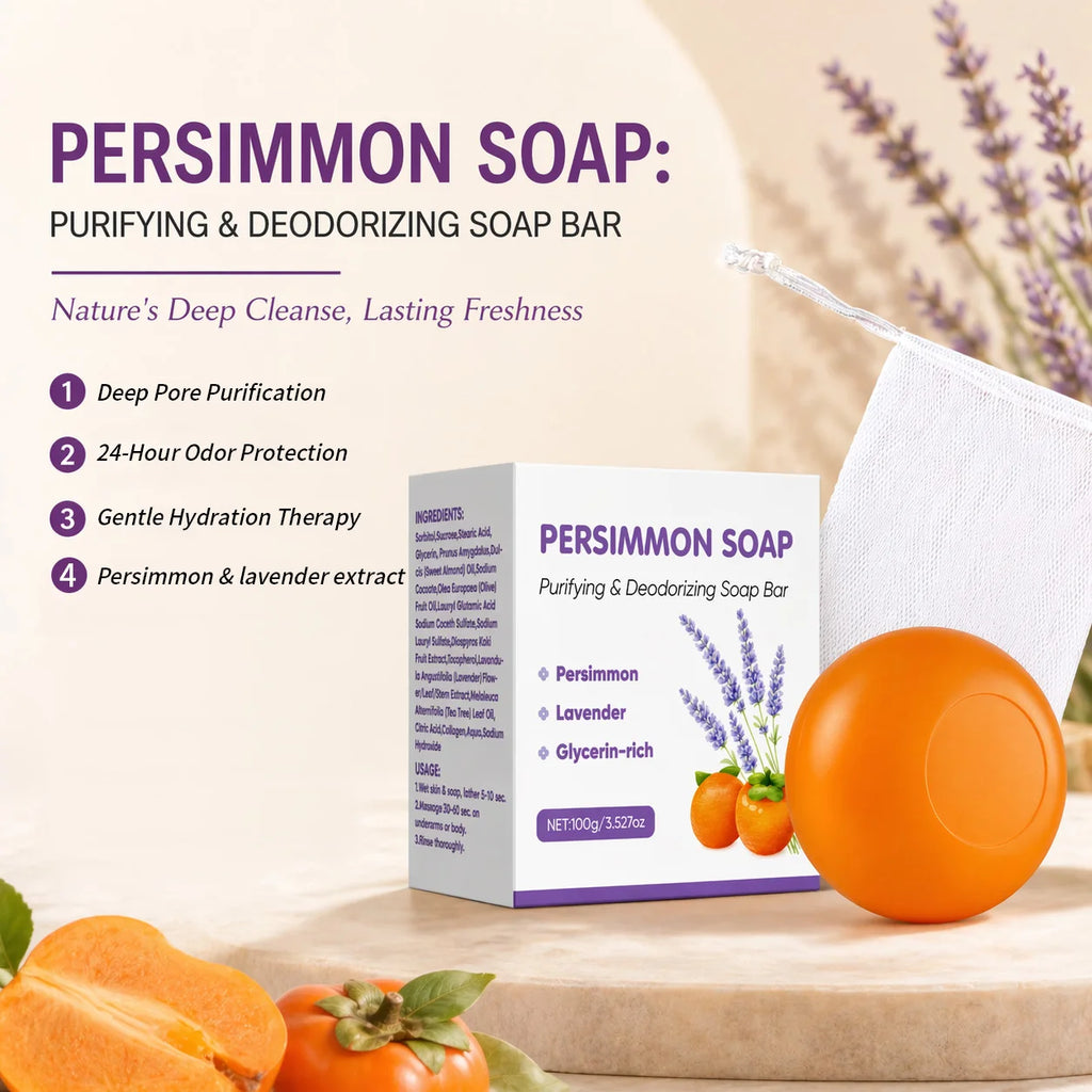 Persimmon Soap Bar – Japanese Persimmon & Green Tea Extract Deodorizing Bar for Men & Women