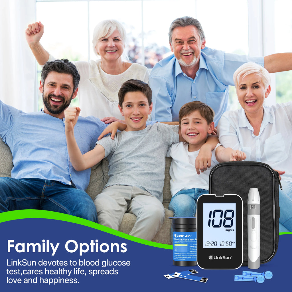 LinkSun G-425-2V Blood Glucose Meter Kit – No Coding Glucometer with Large Display, 5-Second Results for Home Diabetes Testing
