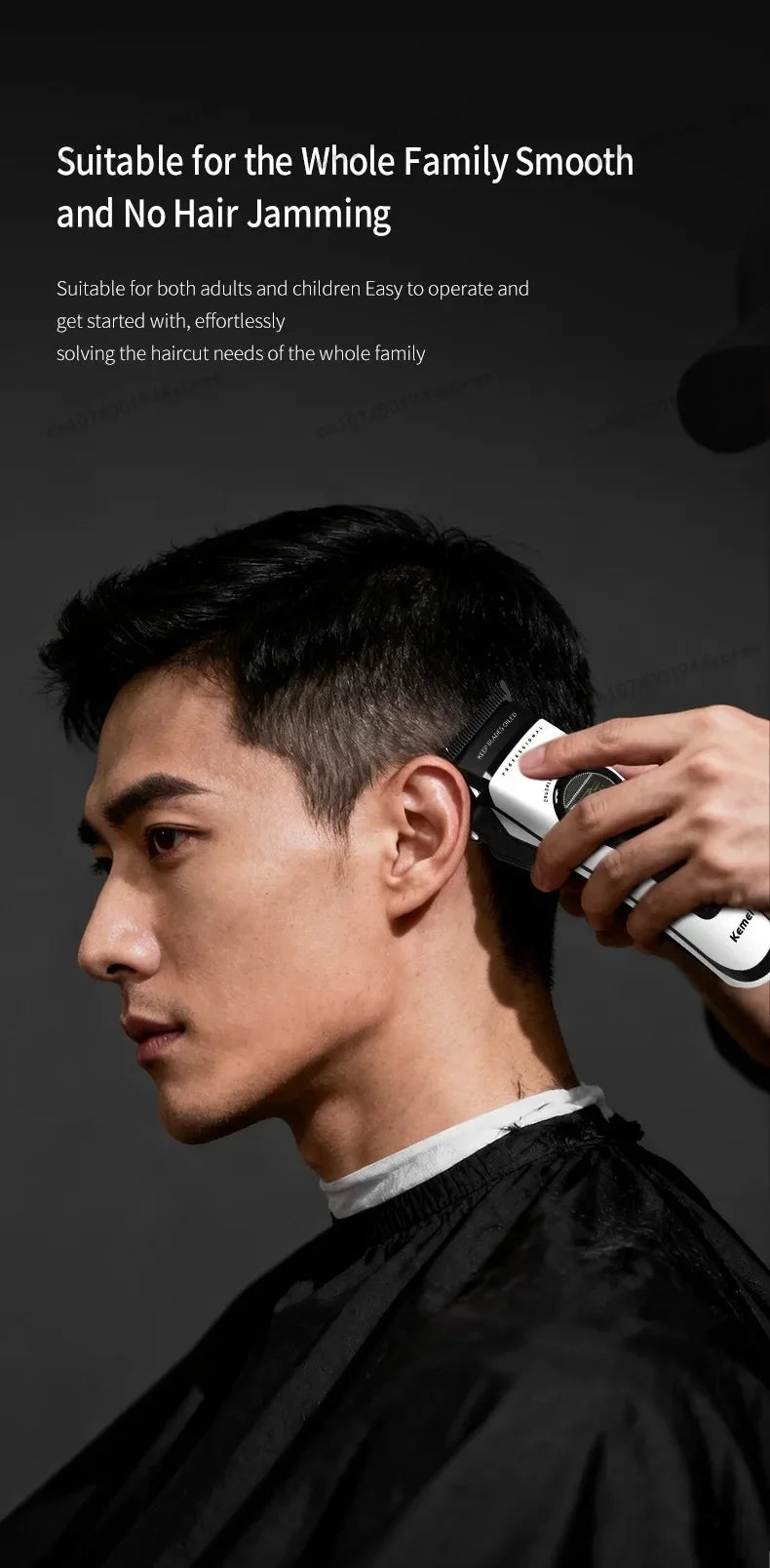 Kemei KM-1593 / KM-1595 Brushless Hair Clipper – DLC Blade, 8000 RPM, 200-Min Runtime, USB-C