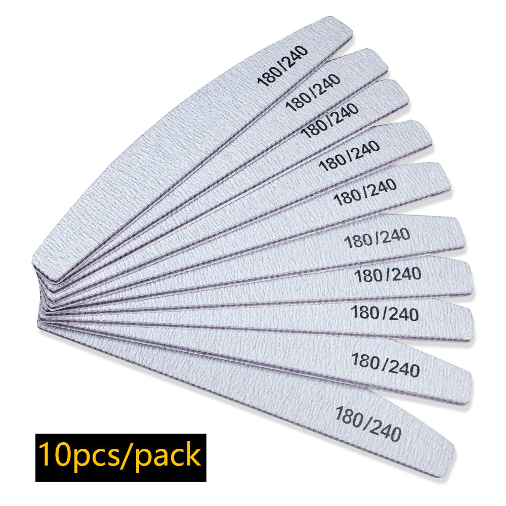 Nail File Buffer 100/180 Grit – Double-Sided Half Moon Sandpaper Nail Sanding & Manicure Tool