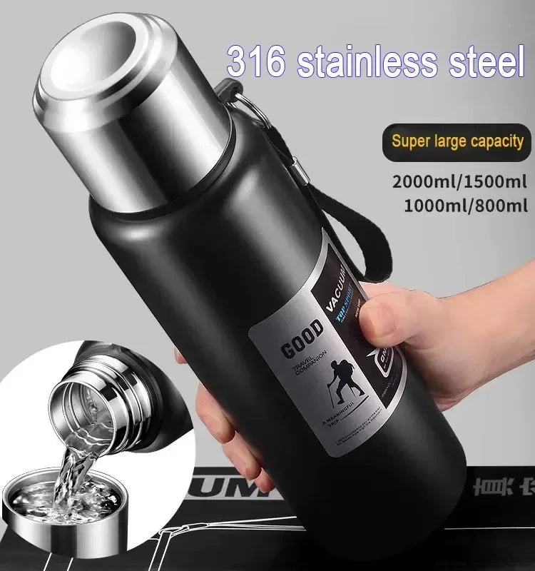 CZSAE 316 SS Vacuum Thermos Tumbler – Bullet Shape, 12–24Hr Insulated, 600ml–2000ml, Silver & Black, CE Certified