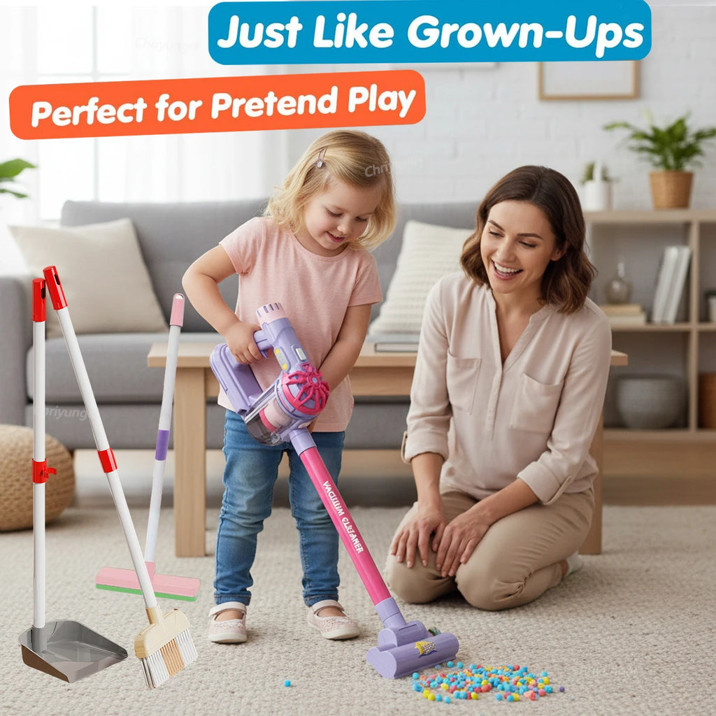 Kids Electric Vacuum Cleaner Toy Set – Simulation Housekeeping Role Play Educational Toy for Toddlers
