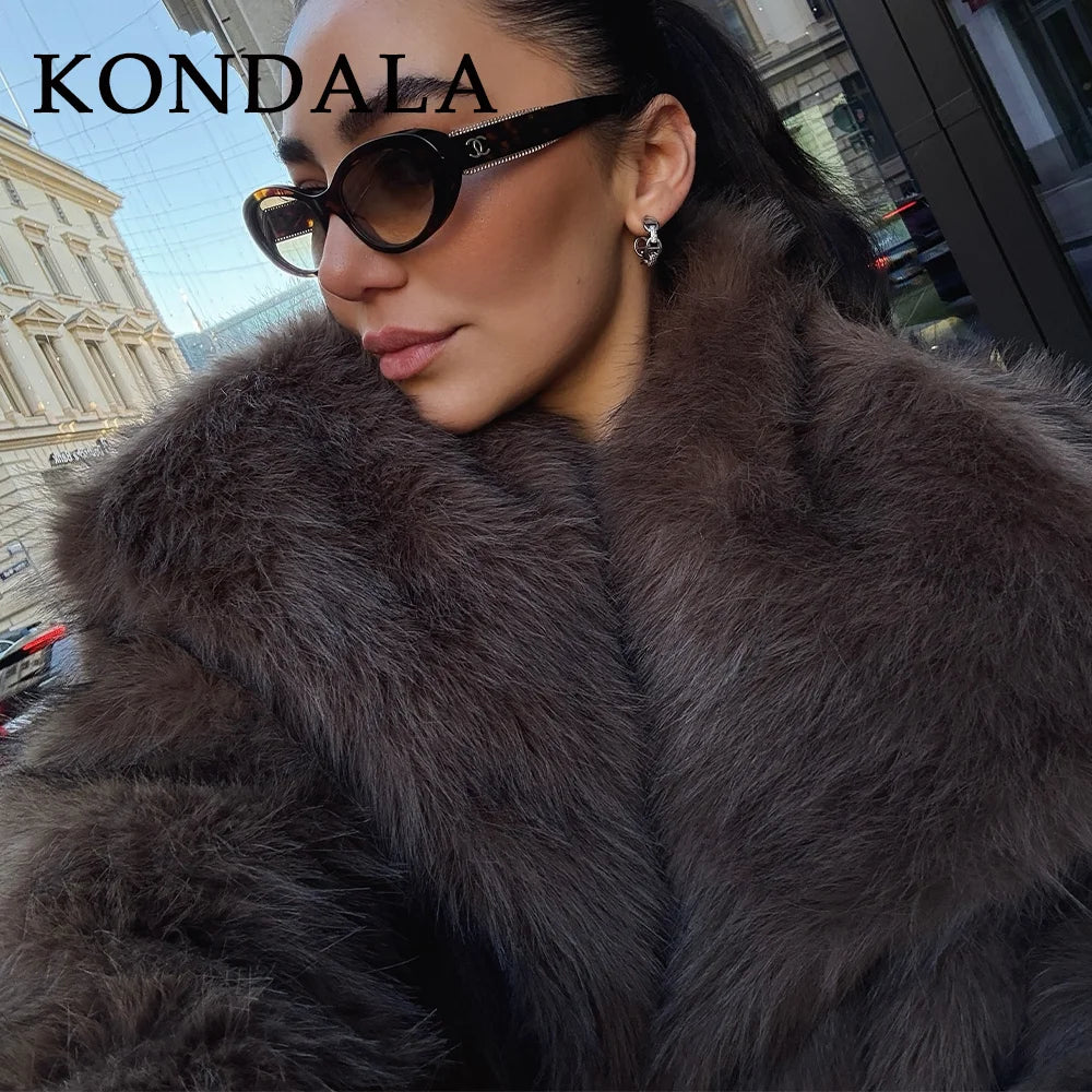 Women's Oversized Faux Fur Jacket – Single-Breasted Elegant Warm Coat