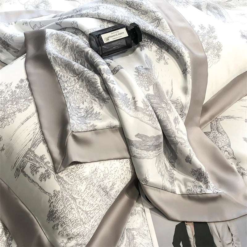 Eucalyptus Lyocell Bedding Set – Silky Soft Forest & Leopard Print Duvet Cover, Bed Sheet & Pillowcases