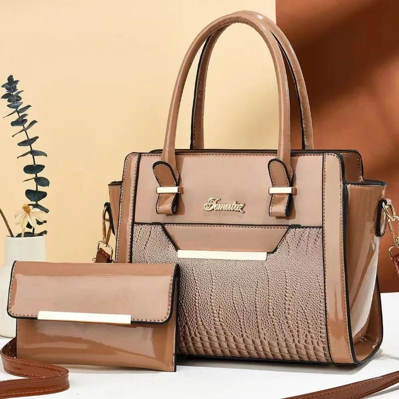 Luxury 2-Piece Patent Leather Composite Shoulder Bag Set – Designer Crossbody Handbag for Women