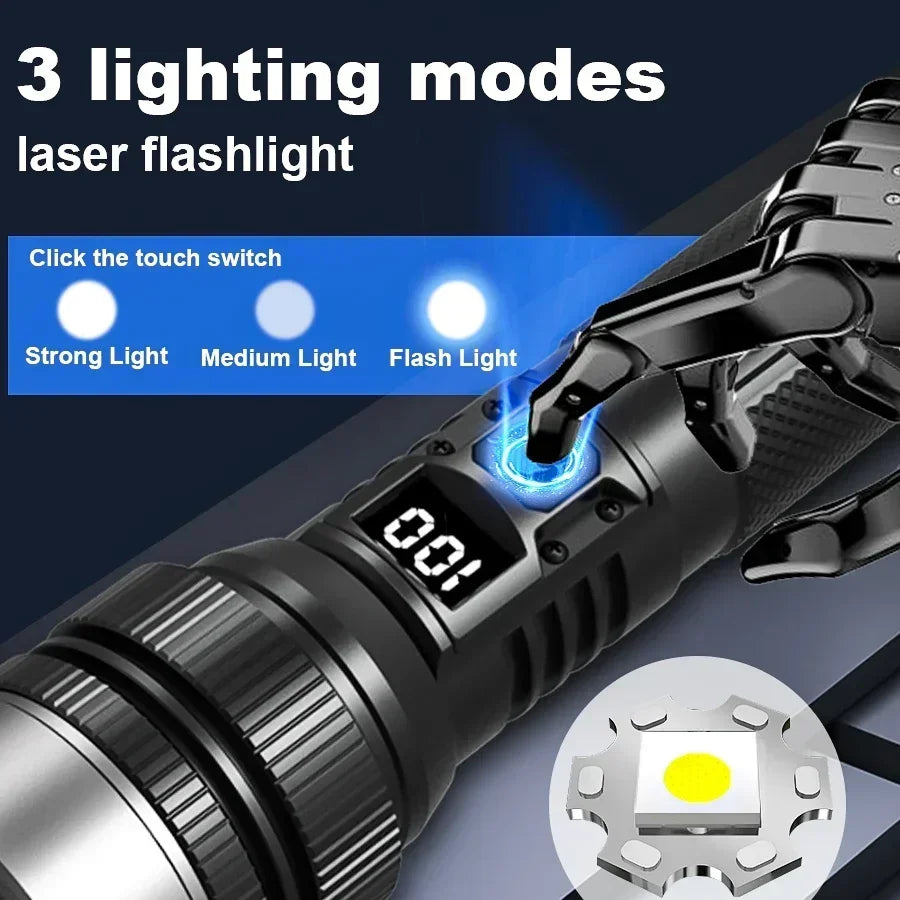 100000LM Super Bright Rechargeable LED Flashlight – Long Range Waterproof Camping Torch
