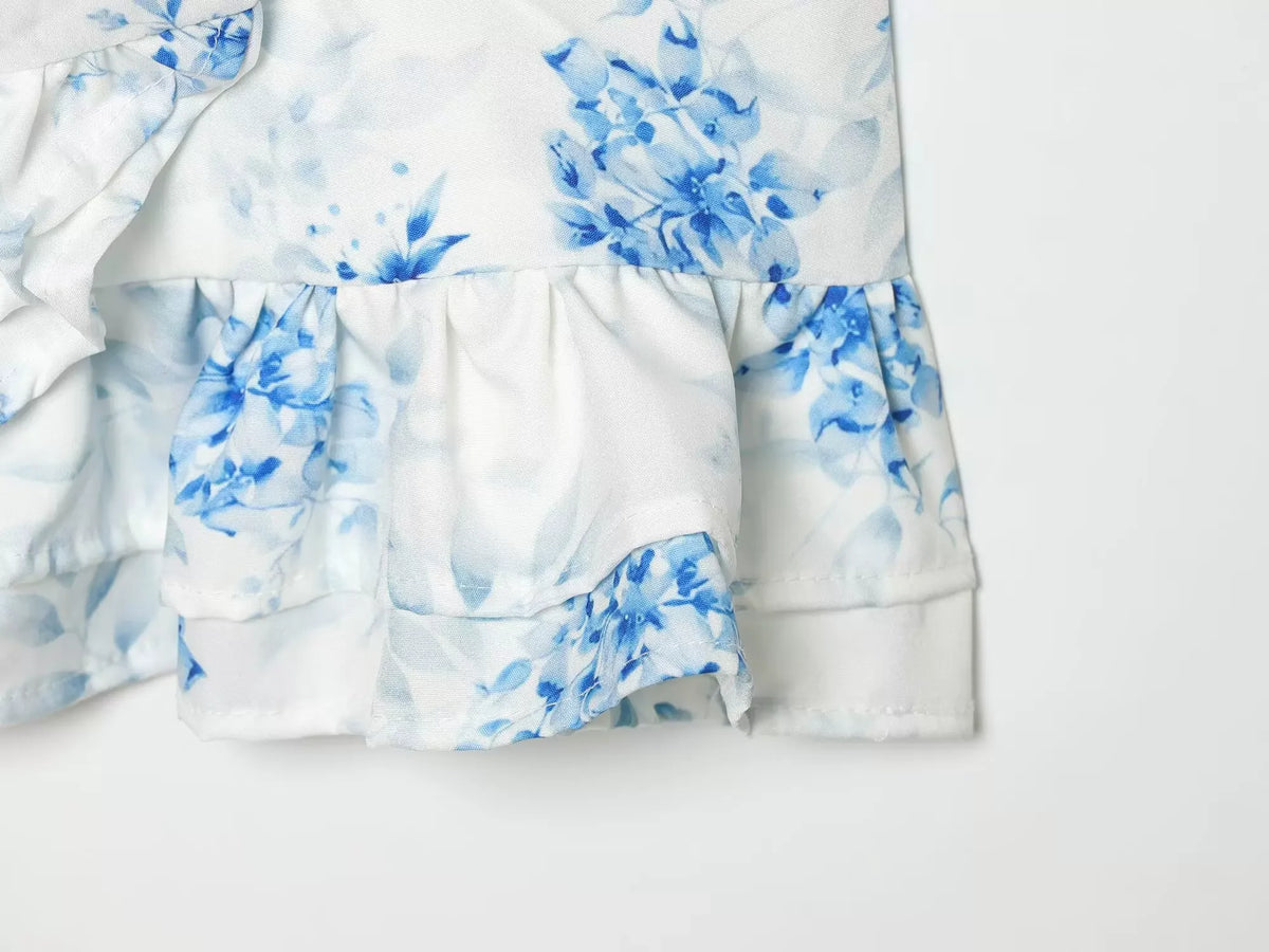 Women's Floral Ruffle Slim Dress – Deep V-Neck Double Layered Ruffled Hem Party & Daily Gown