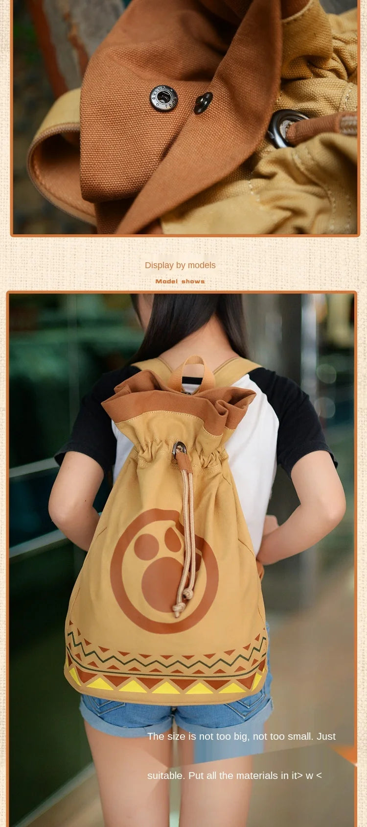 Monster Hunter Airou Cat Drawstring Canvas Backpack – Anime Japanese Schoolbag