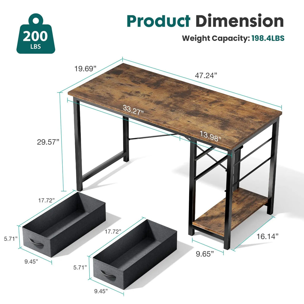 JHK Computer Desk with 2 Drawers – Study, Office & Gaming Workbench