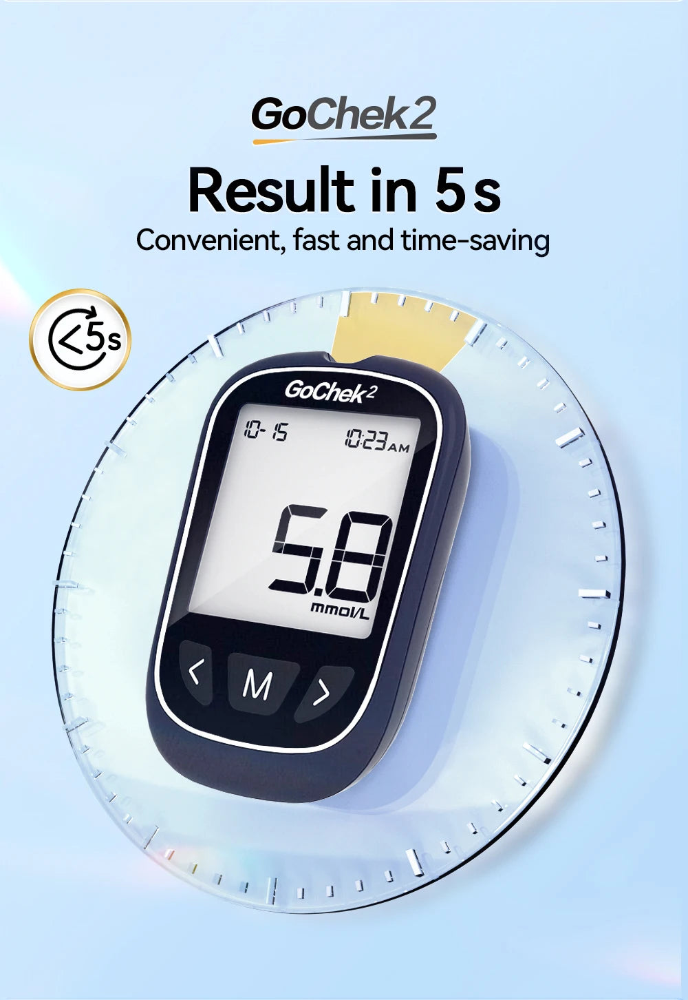 Microtech Gochek2 Blood Glucose Meter – 110 Test Strips & Lancets Included for Diabetes Testing