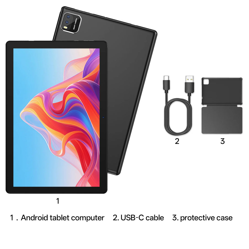 BAKEN 10" Android 16 Tablet – 12GB RAM, 64GB, Wi-Fi, Dual Camera, Case & Keyboard Options