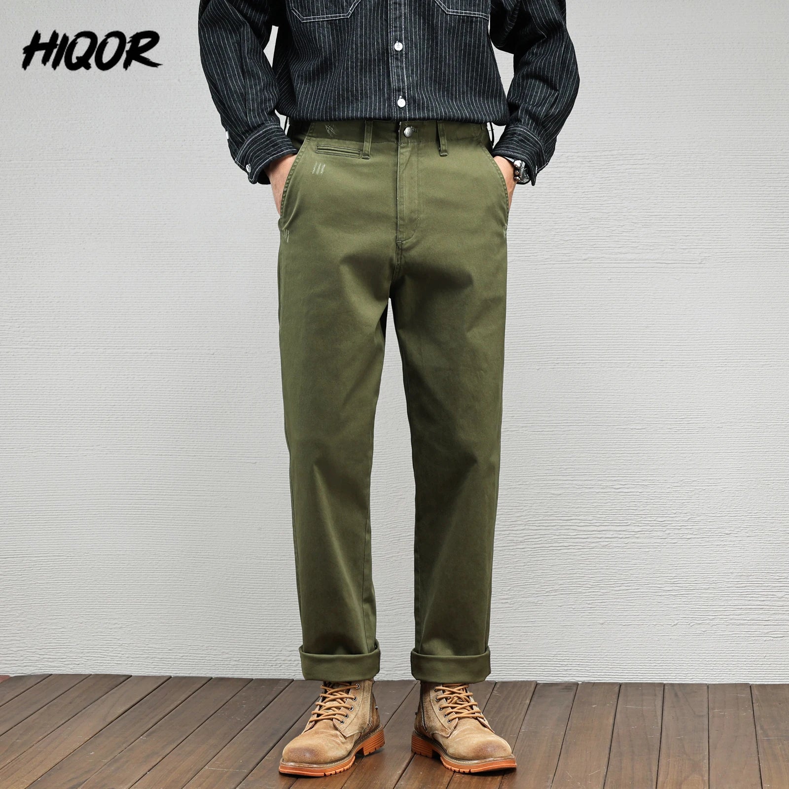 Men's Vintage Straight Leg Cotton Workwear Trousers — Loose Fit Retro Pants for Autumn & Winter