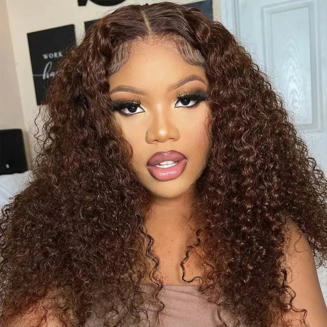 Chocolate Brown Curly 13x4 Lace Front Wig Human Hair Water Wave Brazilian Wig HD Lace 36 Inch for Women 13x6 Frontal Wig