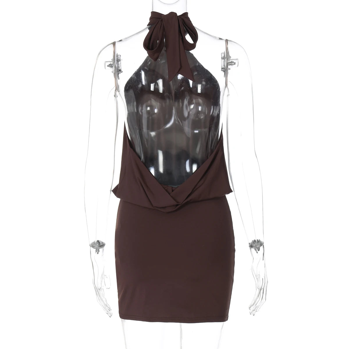 Hugcitar Halter Backless Bandage Ruched Mini Dress – Sexy Slim Bodycon Party & Club Dress