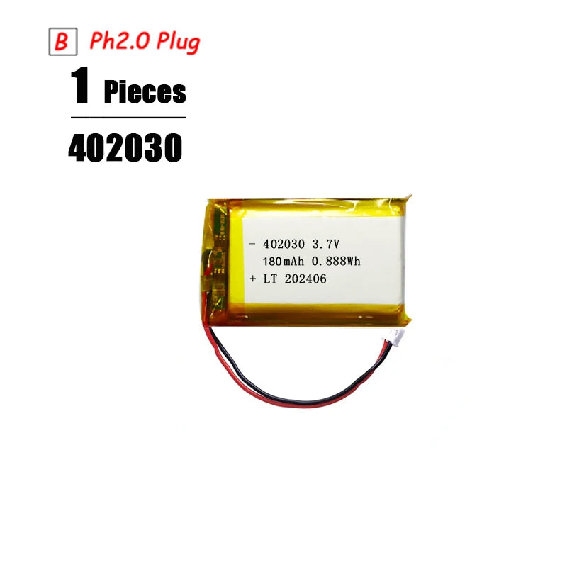 3.7V LiPo Rechargeable Battery – PH2.0 Plug for GPS, Bluetooth Speaker, PS4, Humidifier & MP3/MP4