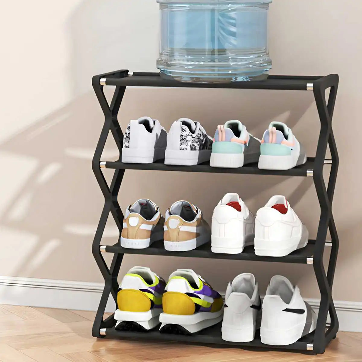 4-Tier X-Type Dustproof Shoe Storage Rack — Foldable Steel Organizer for Entryways, Bedrooms & Dorms